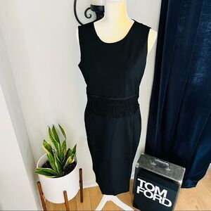 Carmen Marc Valvo Ponte Scoop‎ Neck Dress, Black Size: 10, Fringe Dress NWT